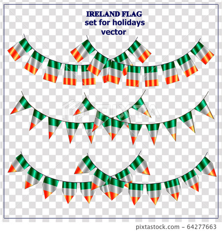 Bright set with flags of Ireland. Happy St. Patricks Day garlands. Bright illustration. 64277663