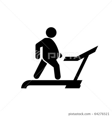 Fat man on treadmill icon, physical exercise  64278321