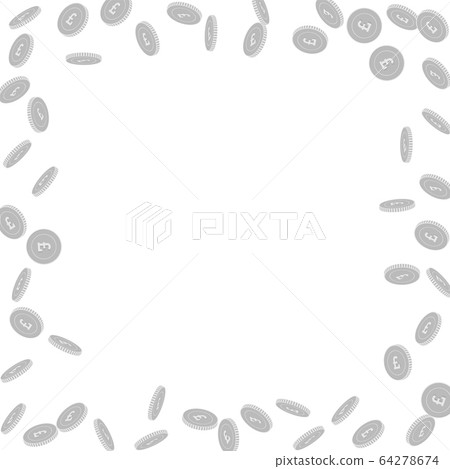 British pound coins falling. Scattered black and w 64278674