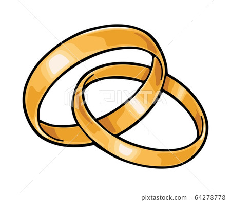 Two golden wedding rings. Color vector flat illustration 64278778
