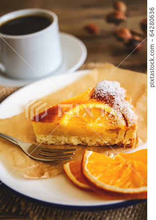 Coffee and orange tart cafe image image 64280636