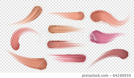 Makeup powder. Realistic eyeshadow and blusher swatch, skin tone shadows. Vector set of dry powder isolated on transparent background Makeup powder. Realistic eyeshadow and blusher swatch, skin tone shadows. Vector set of dry powder isolated on transparent background 64280939