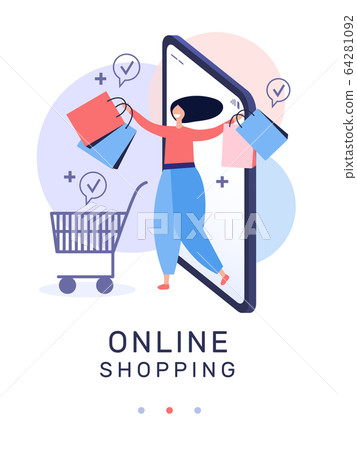 woman with packages and inscription online shopping vector illustration woman with packages and inscription online shopping vector illustration 64281092