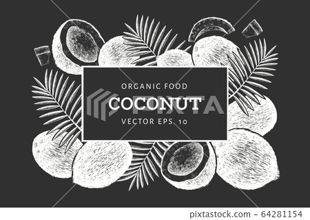Coconut with palm leaves design template. Hand Coconut with palm leaves design template. Hand 64281154