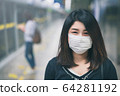 Young asian woman wearing protective face mask in subway 64281192