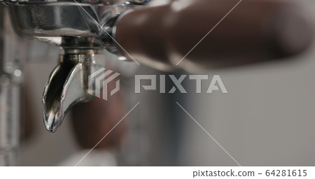 installed single spout portafilter in coffee machine 64281615