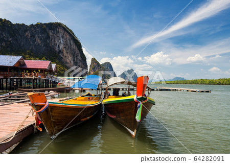 Koh Panyee port with limestone mountain, Phang Nga Koh Panyee port with limestone mountain, Phang Nga 64282091