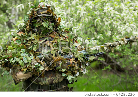 Camouflaged Sniper in the Forest Stock Image - Image of enemy