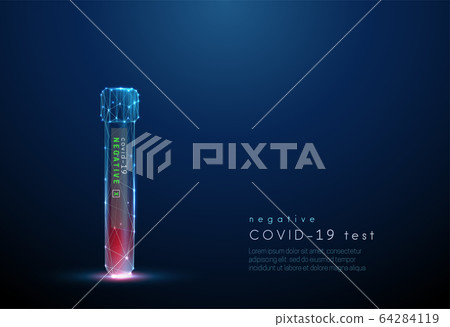 Blood test tube. Negative result coronavirus test. Blood test tube. Negative result coronavirus test. 64284119