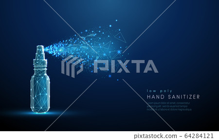 Low poly blue hand sanitizer spraying around Low poly blue hand sanitizer spraying around 64284121