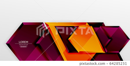 Metal glossy shiny geometric shapes with 3d effect composition. Techno futuristic vector abstract background For Wallpaper, Banner, Background, Card, Book Illustration, landing page 64285231