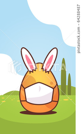 happy easter bunny rabbit ears in egg with mask coronavirus protection concept spring holiday sticker 64288487
