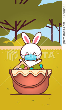 cute rabbit near basket with eggs wearing mask to prevent coronavirus happy easter bunny sticker cute rabbit near basket with eggs wearing mask to prevent coronavirus happy easter bunny sticker 64288488
