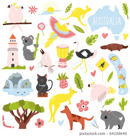 Big flat set of Australian animals and symbols. 64288640