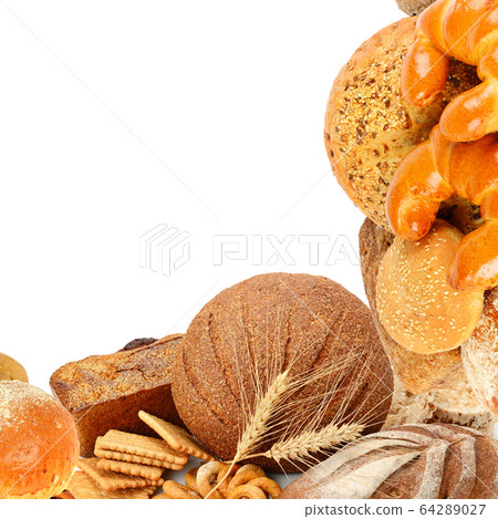 Bread and bakery products isolated on white. 64289027