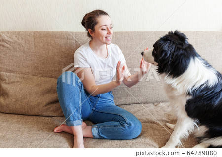 Stay Home Stay Safe. Smiling young attractive Stay Home Stay Safe. Smiling young attractive 64289080