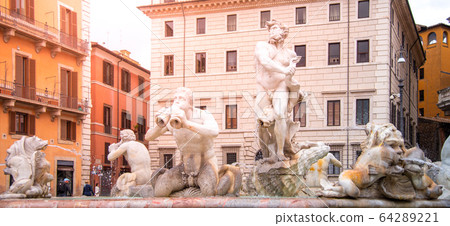 Fontana del Moro, or Moor Fountain, on Piazza Navona, Rome, Italy Fontana del Moro, or Moor Fountain, on Piazza Navona, Rome, Italy 64289221