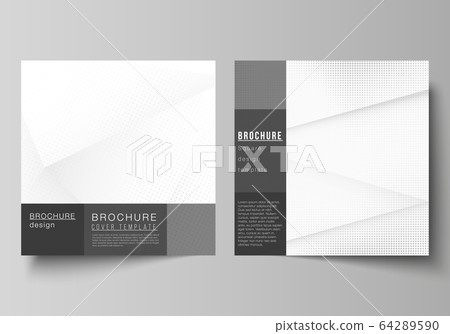 Vector layout of two square covers design templates for brochure, flyer, magazine, cover design, book design, brochure cover. Halftone effect decoration with dots. Dotted pop art pattern decoration. 64289590