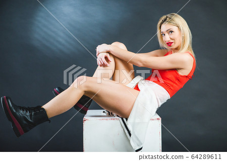 Body length fashion vogue style portrait of cheeky 64289611