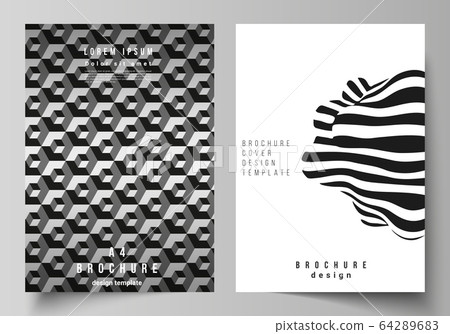 Vector layout of A4 format modern cover mockups design template for brochure, magazine, flyer, booklet, report. Trendy geometric abstract background in minimalistic flat style with dynamic composition 64289683