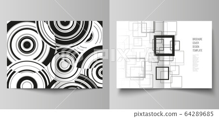 Vector layout of two A4 format modern cover mockups design templates for bifold brochure, flyer, booklet, report. Geometric abstract background in minimalistic flat style with dynamic composition. 64289685