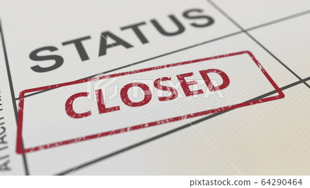 Red CLOSED stamp on paper form. 3D rendering Red CLOSED stamp on paper form. 3D rendering 64290464