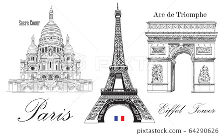 Vector Eiffel Tower, Triumphal Arch and Sacre 64290626