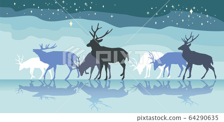 Colorful panorama with walking deers females - Stock Illustration ...
