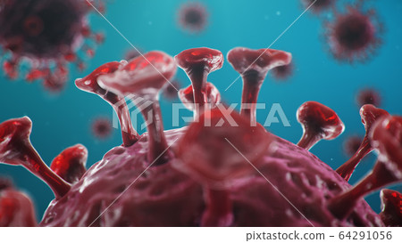 3D illustration outbreak coronavirus concept under the microscope. Spread of the virus within the human. Epidemic, pandemic affecting the respiratory tract. Fatal viral infection 3D illustration outbreak coronavirus concept under the microscope. Spread of the virus within the human. Epidemic, pandemic affecting the respiratory tract. Fatal viral infection 64291056