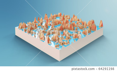 Cross section topographic 3D map. Contour lines...-插圖素材 [64291198