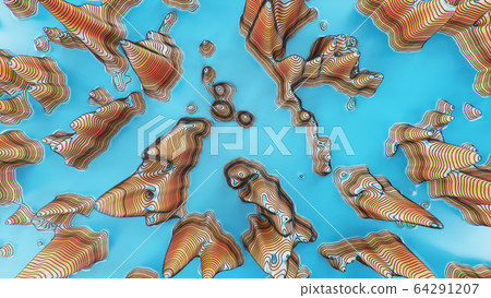 Topographic 3D map of dangerous mountain terrain. Contour lines on a topographic map. Studying geography of area: hills, mountains and plains. Cartography concept, mountain hiking, 3d illustration Topographic 3D map of dangerous mountain terrain. Contour lines on a topographic map. Studying geography of area: hills, mountains and plains. Cartography concept, mountain hiking, 3d illustration 64291207