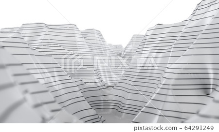 White three-dimensional topographic map. Contour lines on a topographic map. Studying the geography of the area: hills, mountains and plains. Cartography concept background, 3d illustration 64291249