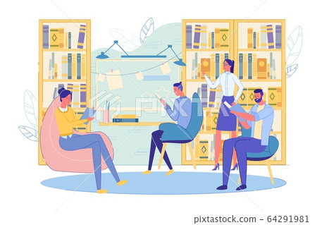Young People Character Reading Book at Library - Stock Illustration ...