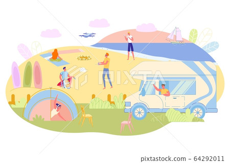 Summer Vacation on Beach, Vector Illustration. 64292011