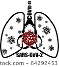 lungs icon covid 19 sign lungs with virus icon COVID-19 SARS-CoV-2 coronavirus black and white image 64292453