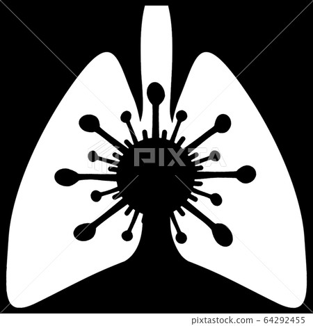 lungs icon covid 19 sign lungs with virus icon COVID-19 SARS-CoV-2 coronavirus black and white image 64292455
