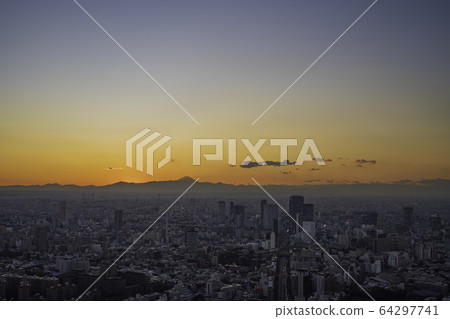 東京都市風景，澀谷區，富士山遠景日落 64297741
