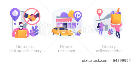 Safe way to get food and essentials abstract concept vector illustrations. Safe way to get food and essentials abstract concept vector illustrations. 64299994