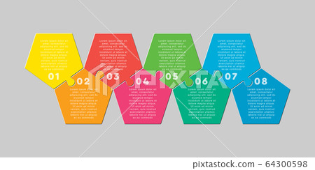 Eight puzzle jigsaw pentagon line info graphic. 64300598