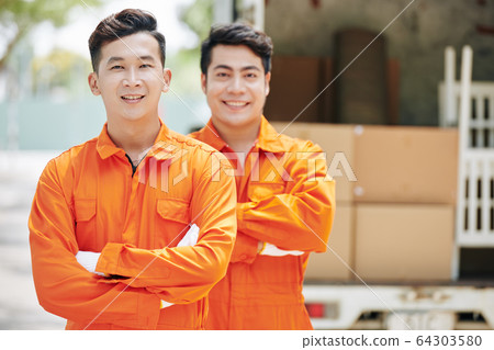 Asian moving service workers 64303580
