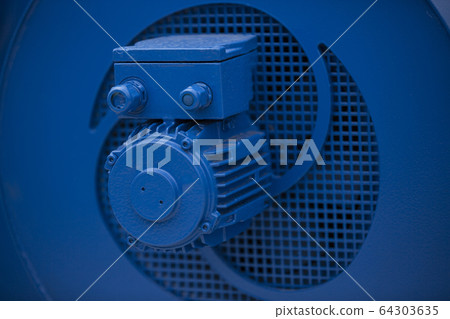 Blue industrial electric motor inside of 64303635