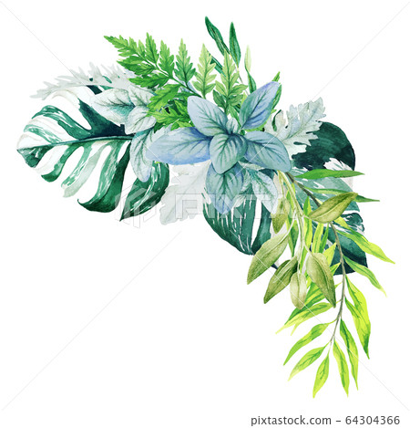 Greenery decorative bouquet, composed of fresh green leaves Greenery decorative bouquet, composed of fresh green leaves 64304366