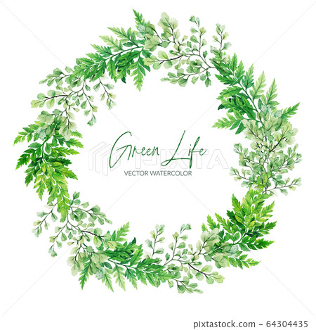 Green watercolor ferns wreath, hand drawn vector illustration Green watercolor ferns wreath, hand drawn vector illustration 64304435