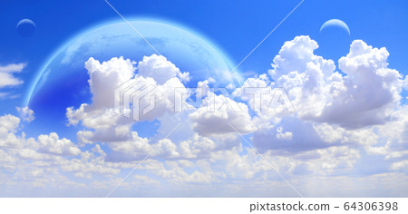 Fantastic sky with white clouds and three planets Fantastic sky with white clouds and three planets 64306398