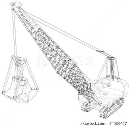 Dragline for used coal mining. Bucket is massive. The layers of visible and invisible lines are separated. Wire-frame 64306637