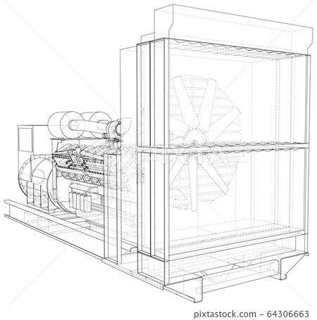 Diesel generator. The layers of visible and invisible lines are separated. EPS10 format. Wire-frame Diesel generator. The layers of visible and invisible lines are separated. EPS10 format. Wire-frame 64306663