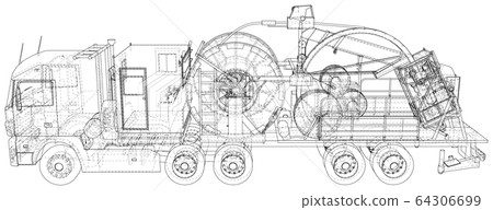 Coil Tubing roll Truck. EPS10 format. Vector created of 3d 64306699