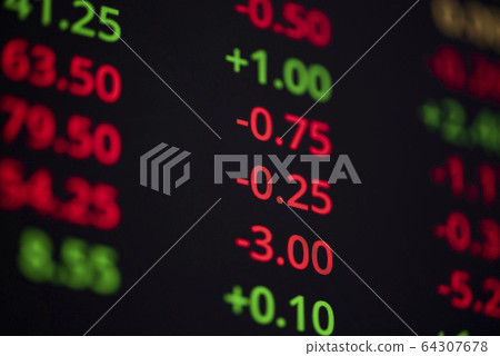 Stock market graph data board on screen monitor Stock market graph data board on screen monitor 64307678