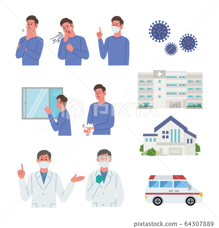 傳染病控制年輕人冠狀病毒插圖集 傳染病控制年輕人冠狀病毒插圖集 64307889