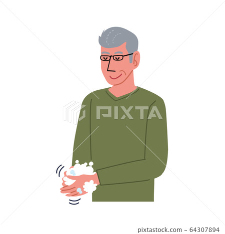 Hand washing, senior man, coronavirus illustration 64307894
